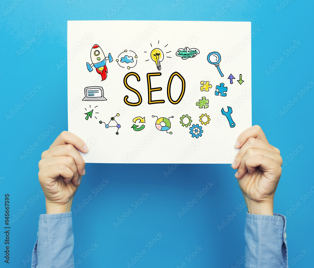 SEO text on a white poster