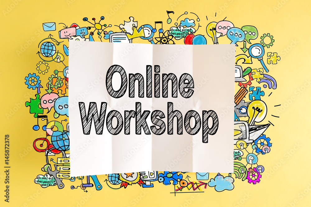 Online Workshop text with colorful illustrations