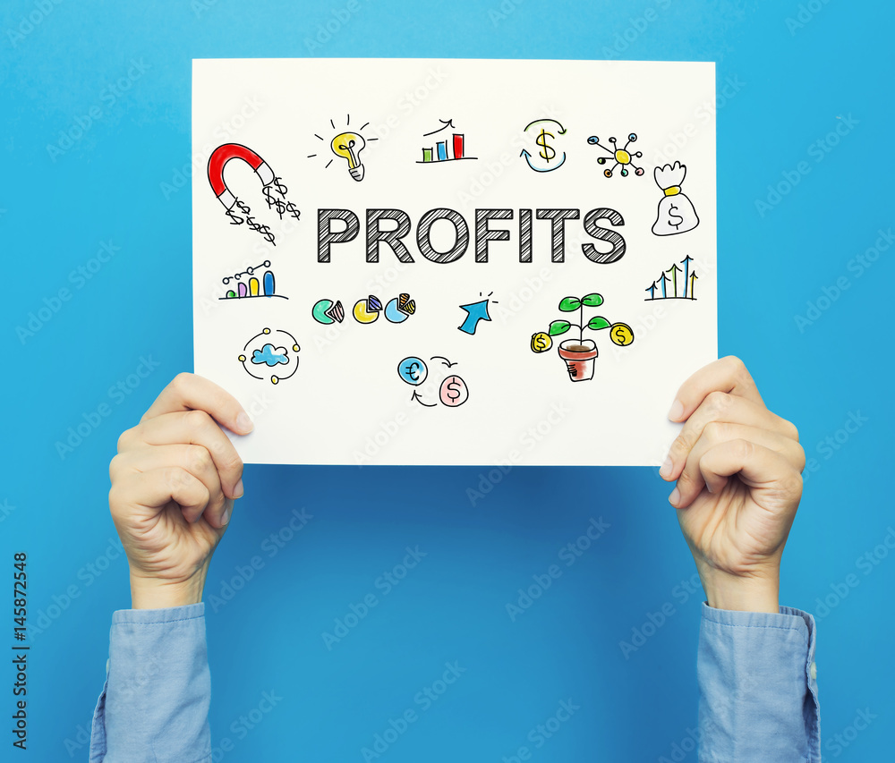 Profits text on a white poster