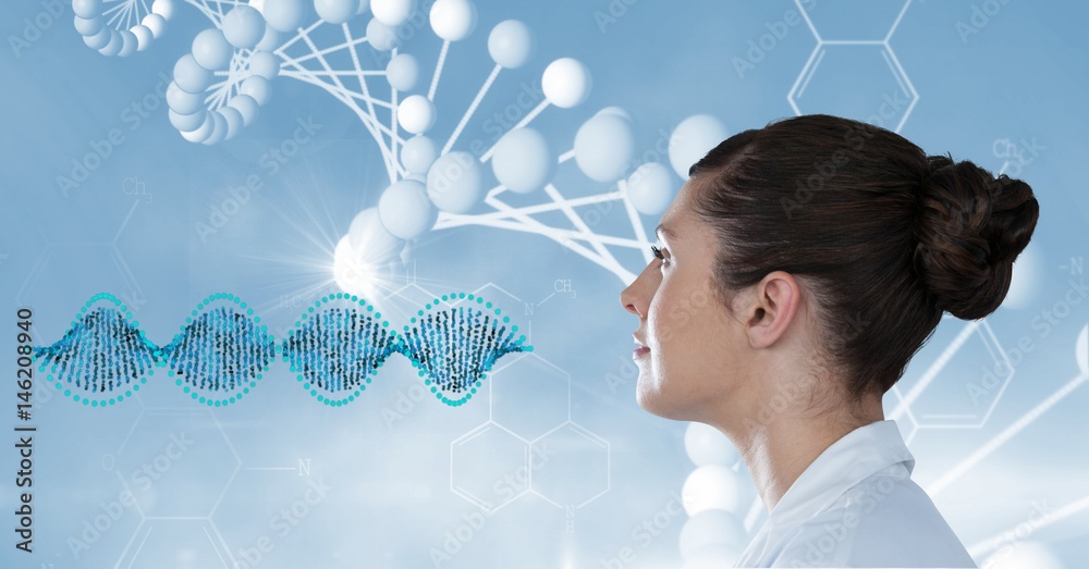 Female doctor looking at DNA structure