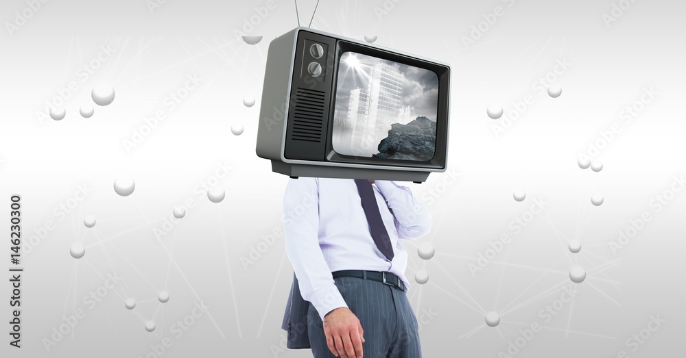 Digital composite image of TV on businessmans head