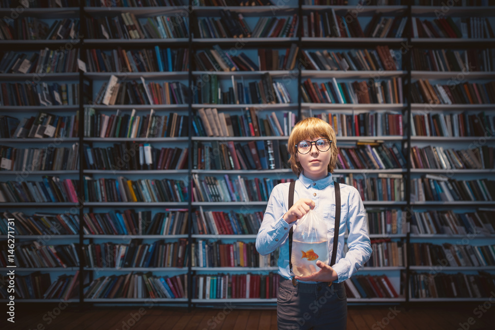 Boy in library