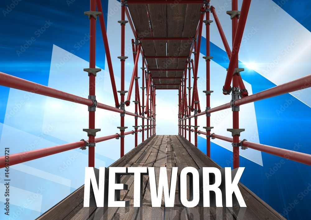 Network Text with 3D Scaffolding and technology interface