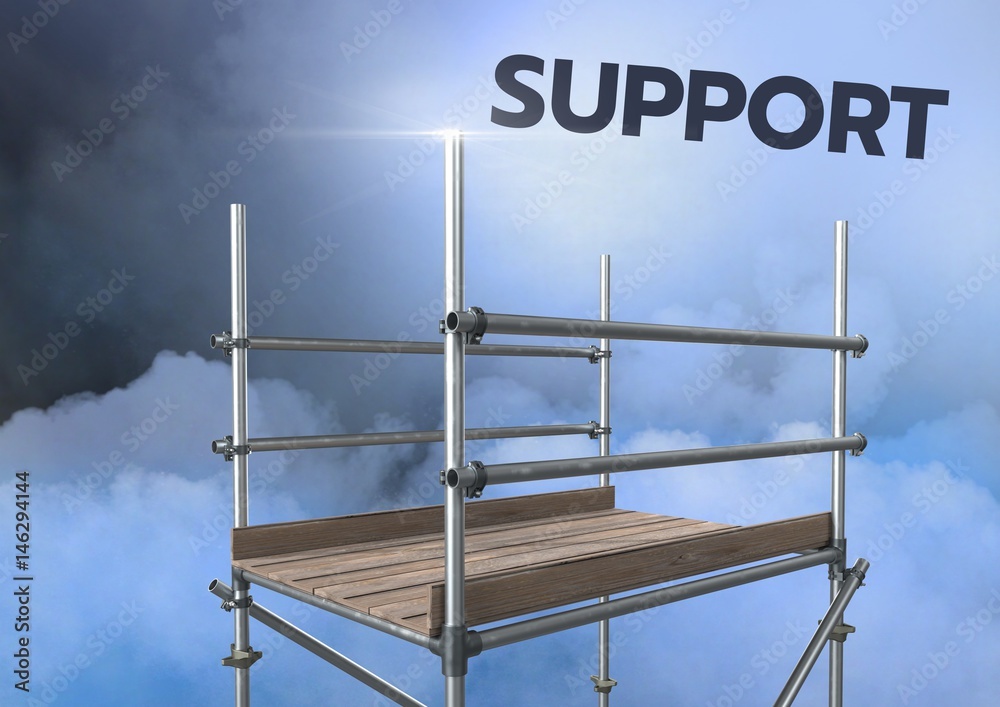 Support Text with 3D Scaffolding in mysterious clouds