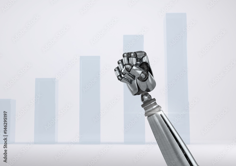 Android Robot hand fist with bright incremental chart background