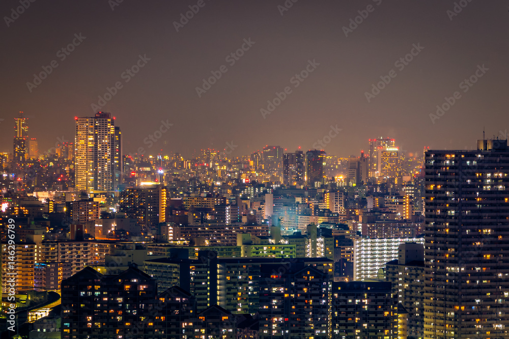 城市夜生活，城市景观办公室背景