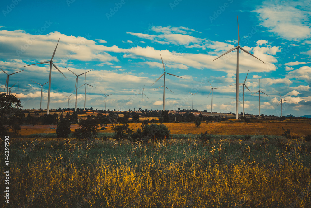 Wind Turbine Farm, Wind Energy Concept.