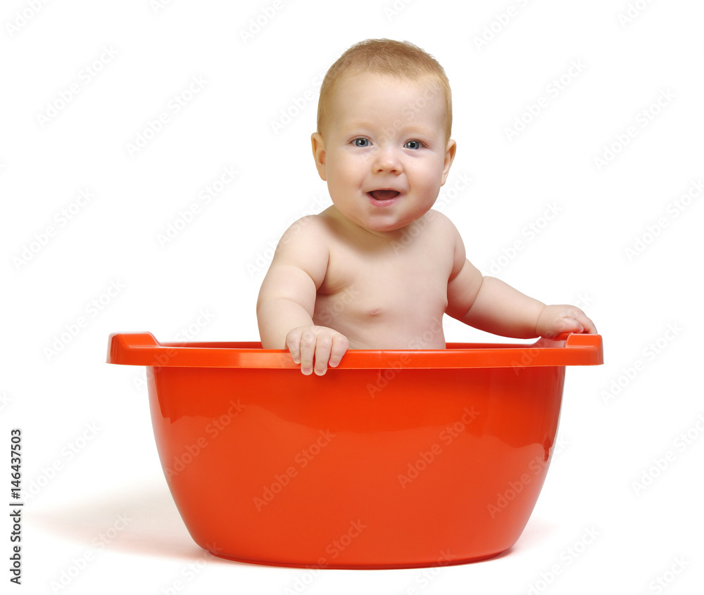 Cute baby having bath