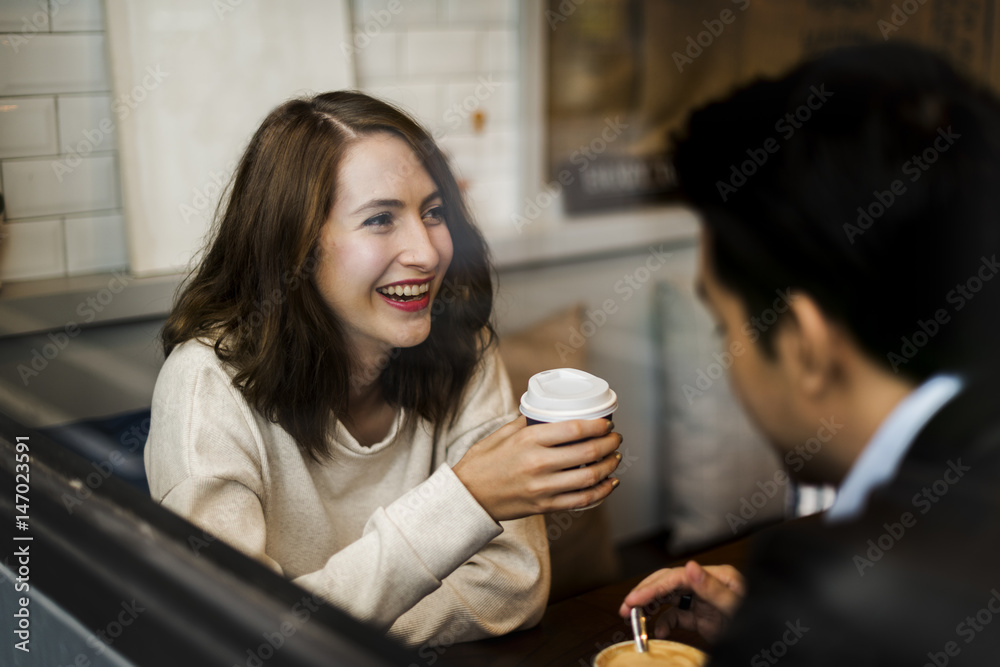 Couple Drinking Coffee Shop Relax