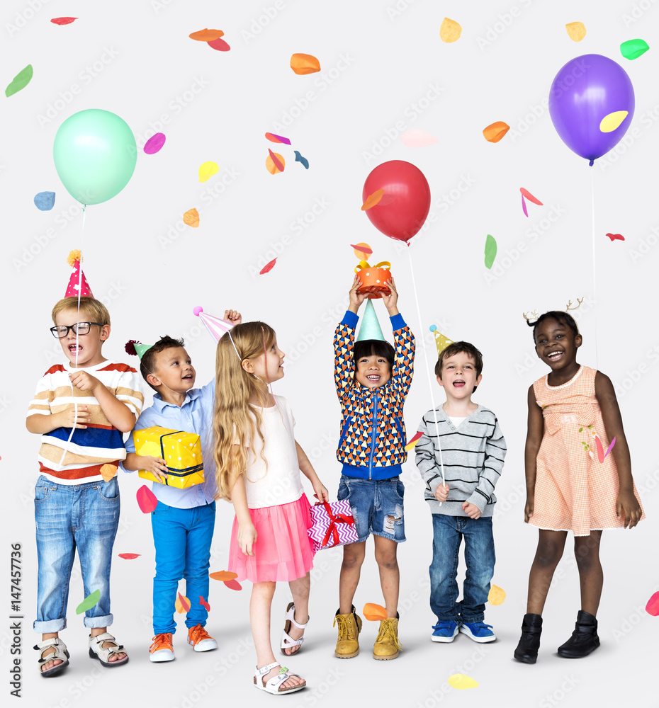 Happiness group of cute and adorable children having party