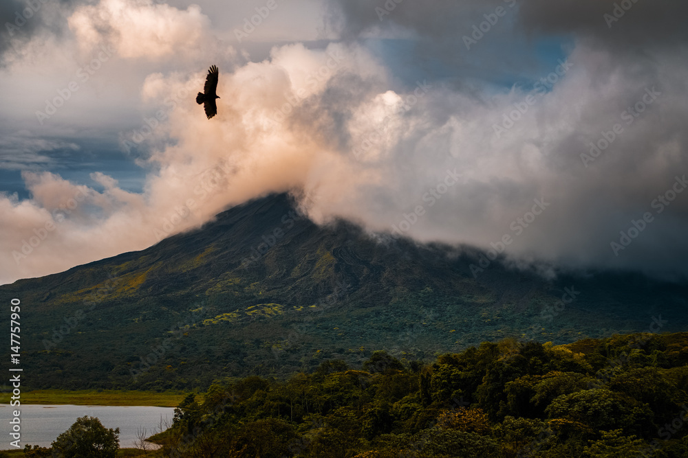 阿雷纳尔火山被云层覆盖。哥斯达黎加