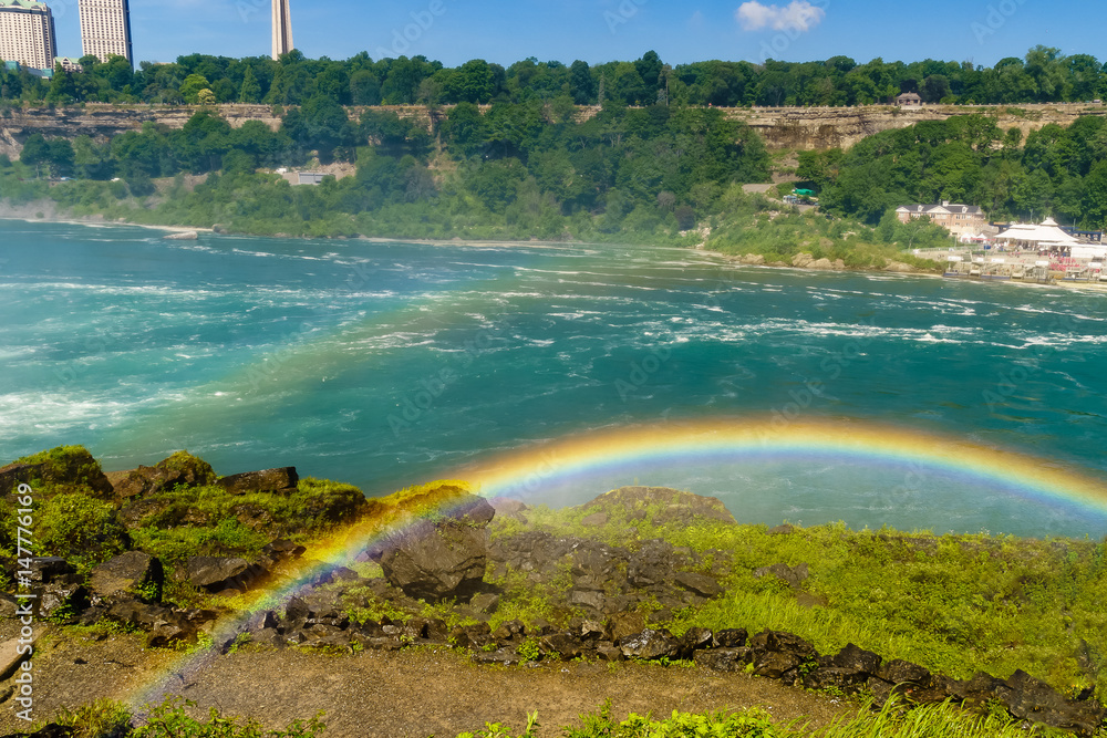 Rainbow and Niagara River after Niagara Falls