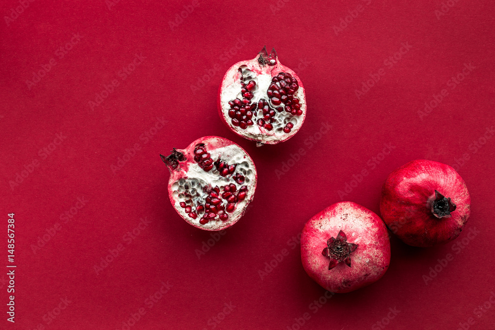 red set with pomegranate for restaurant menu top view mockup