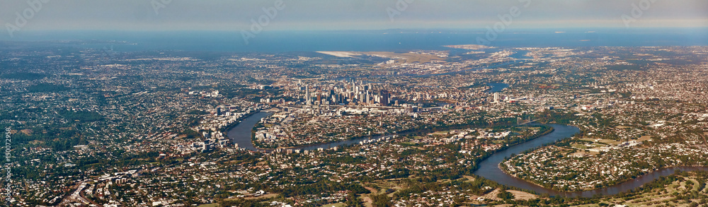 Aerial panoramic view of Brisbane CBD, Australia 