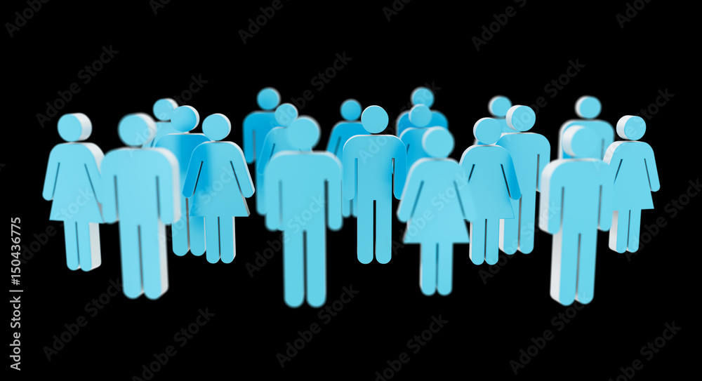 White and blue group of people icon 3D rendering