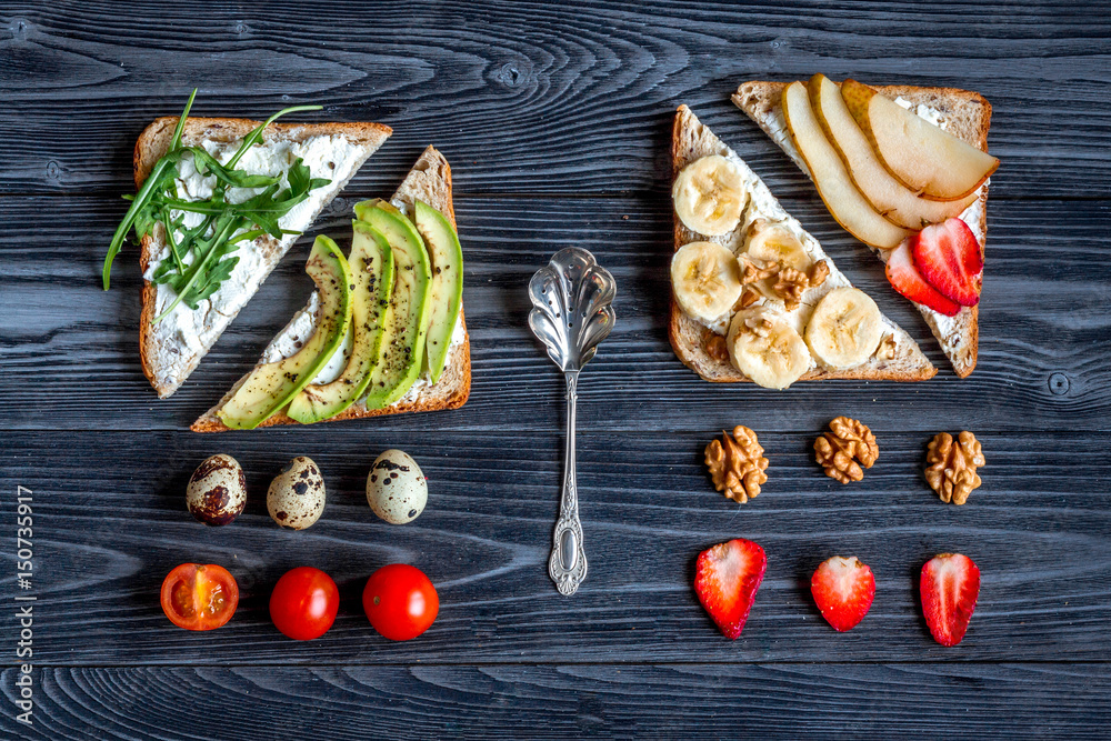 homemade sandwiches composition on white table background top view