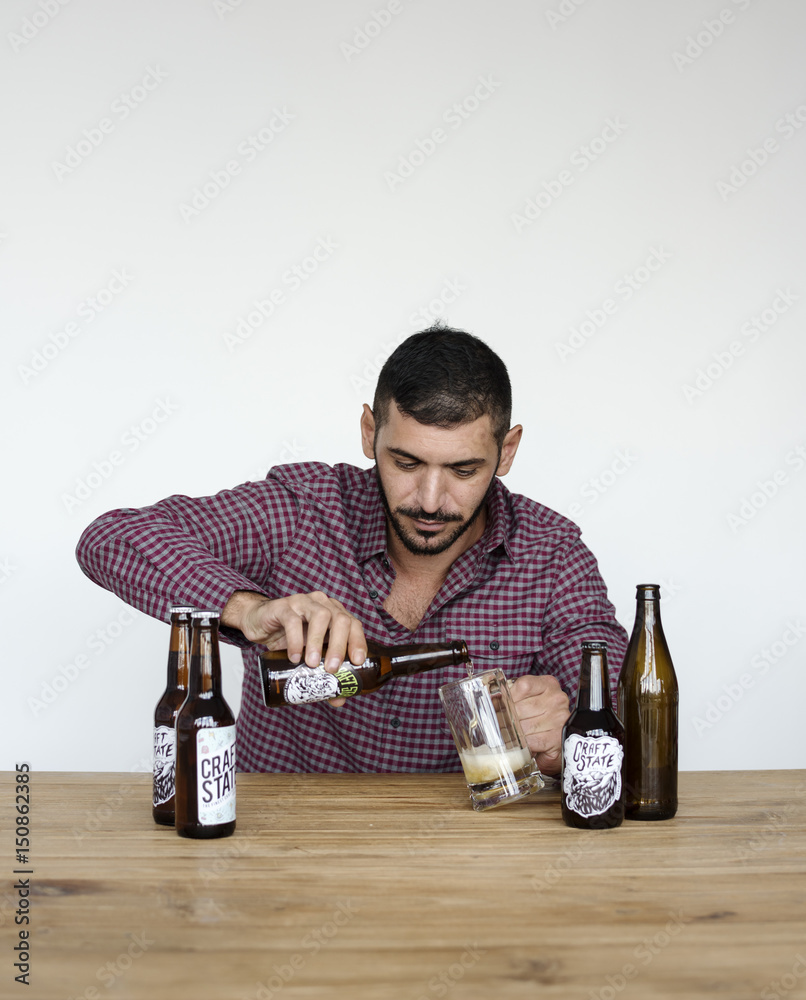 Middle Eastern Man Beer Drinks Alocohol Studio Portrait