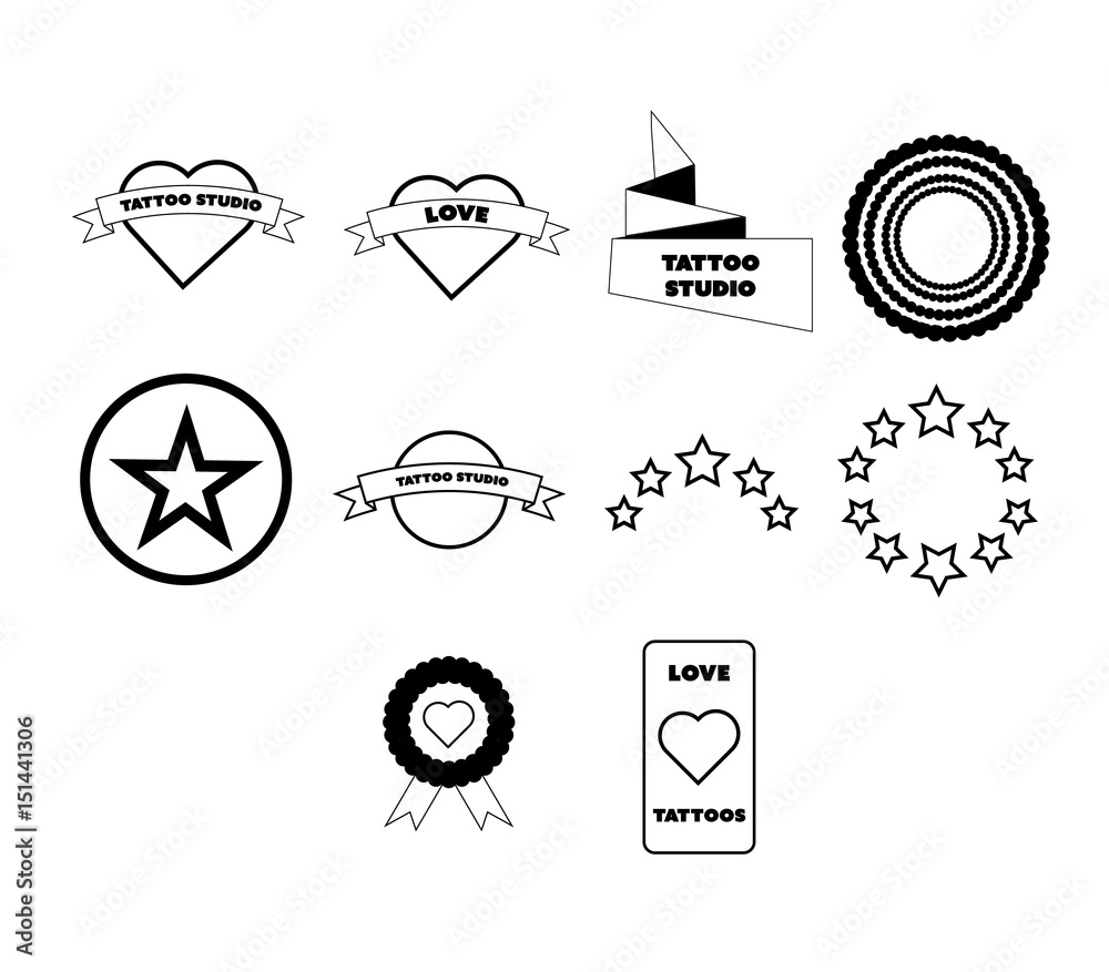 Vector icon set of various tattoos