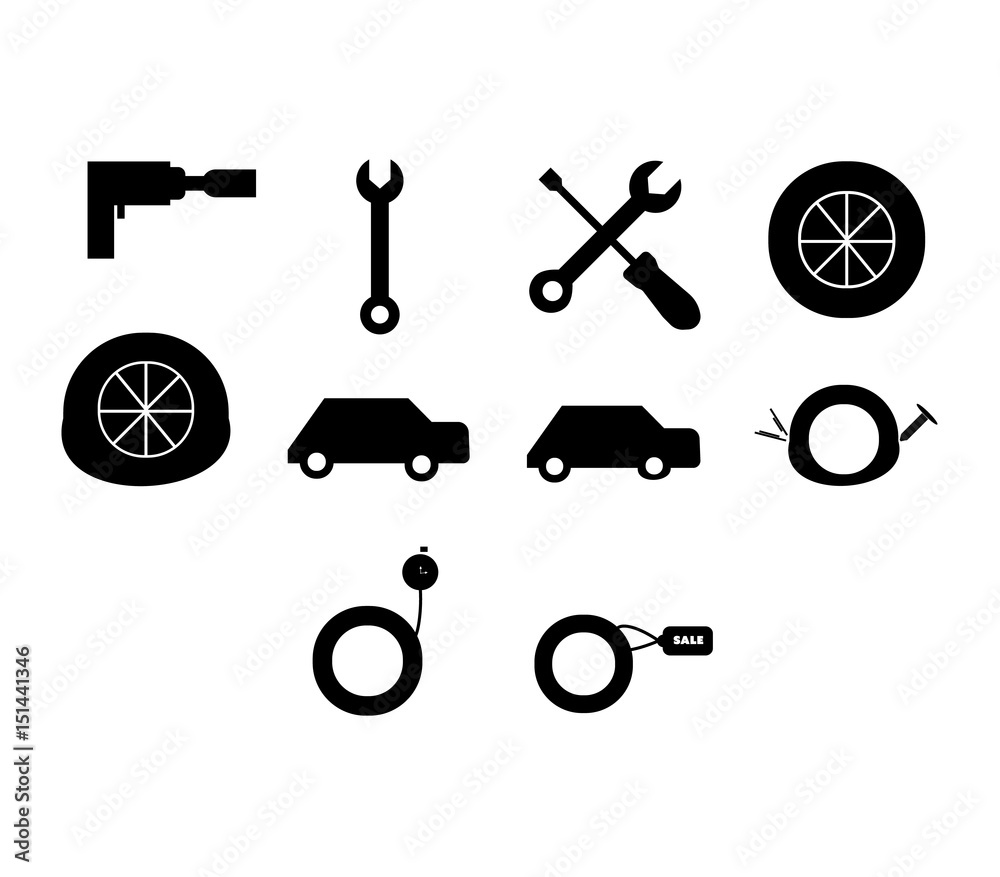 Vector icon set of car servicing tools