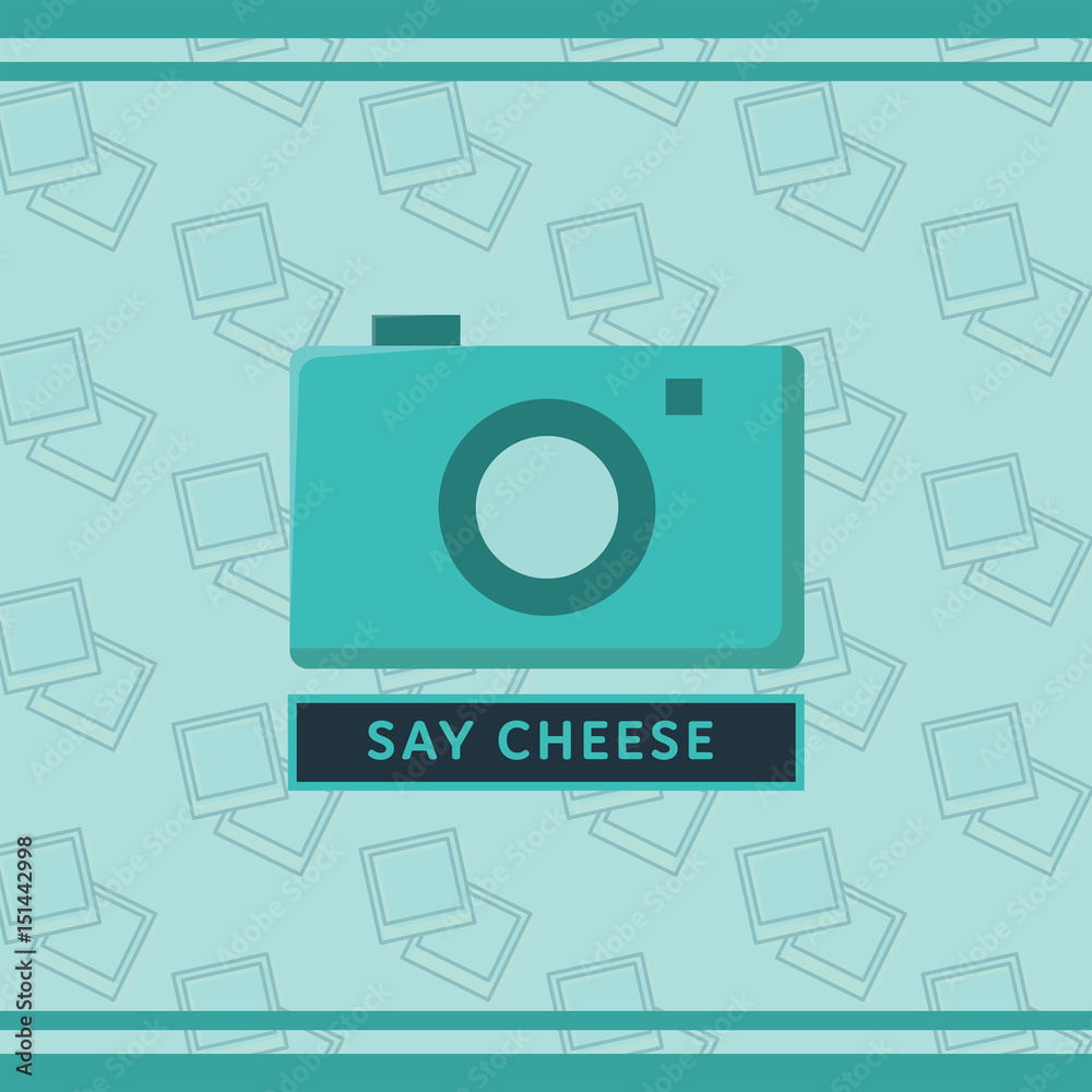 Vector image of camera with text say cheese