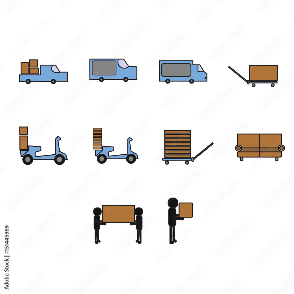 Vector icon set of cargo delivery