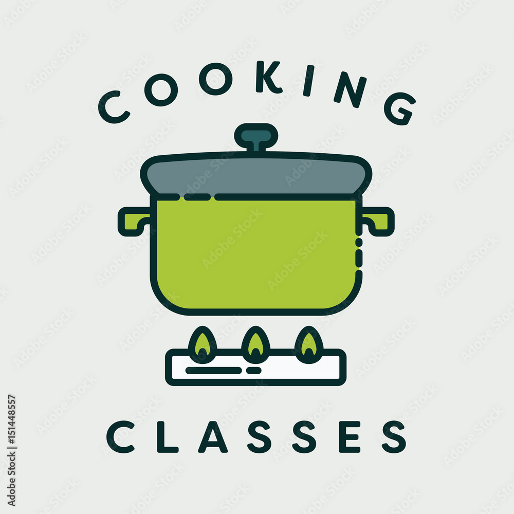 Vector image of pressure cooker with text cooking classes