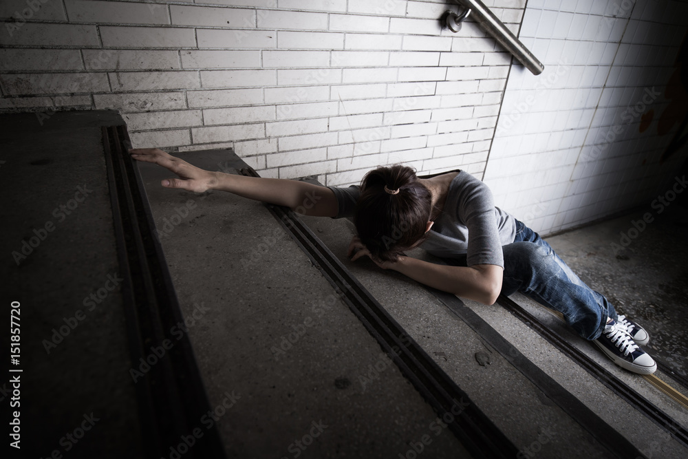 depressed woman in underground