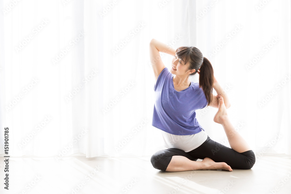 attractive asian woman yoga image