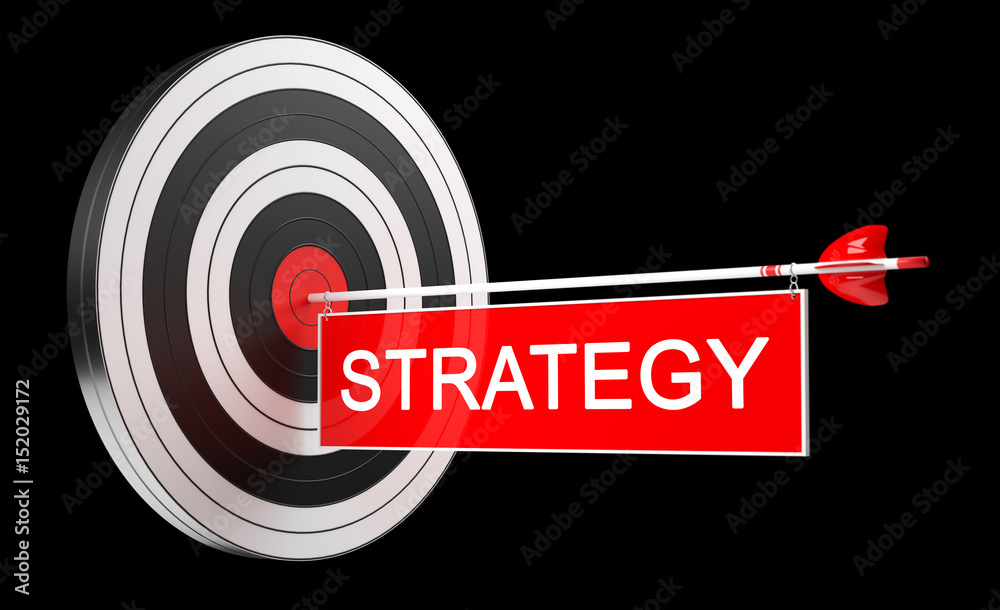 3D rendering target black white and red target with arrows