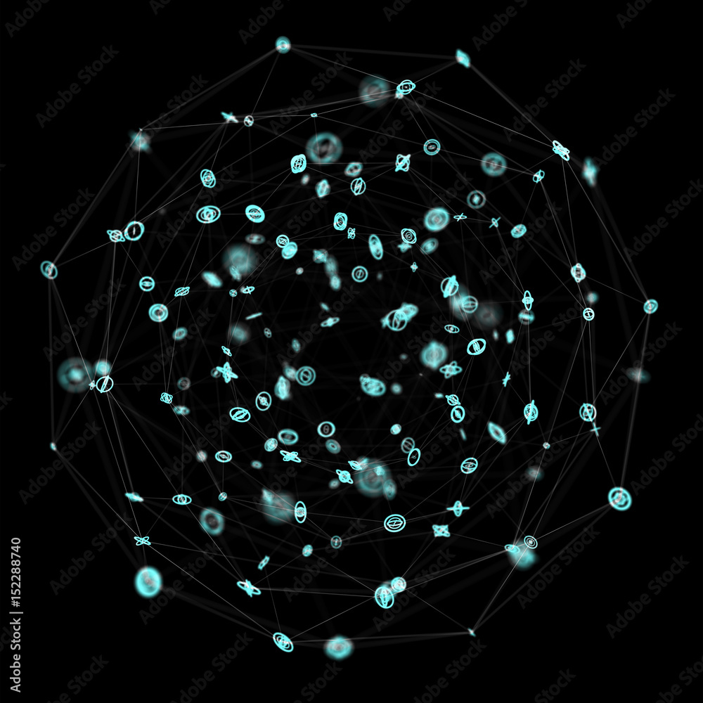 Flying network connection interface 3D rendering