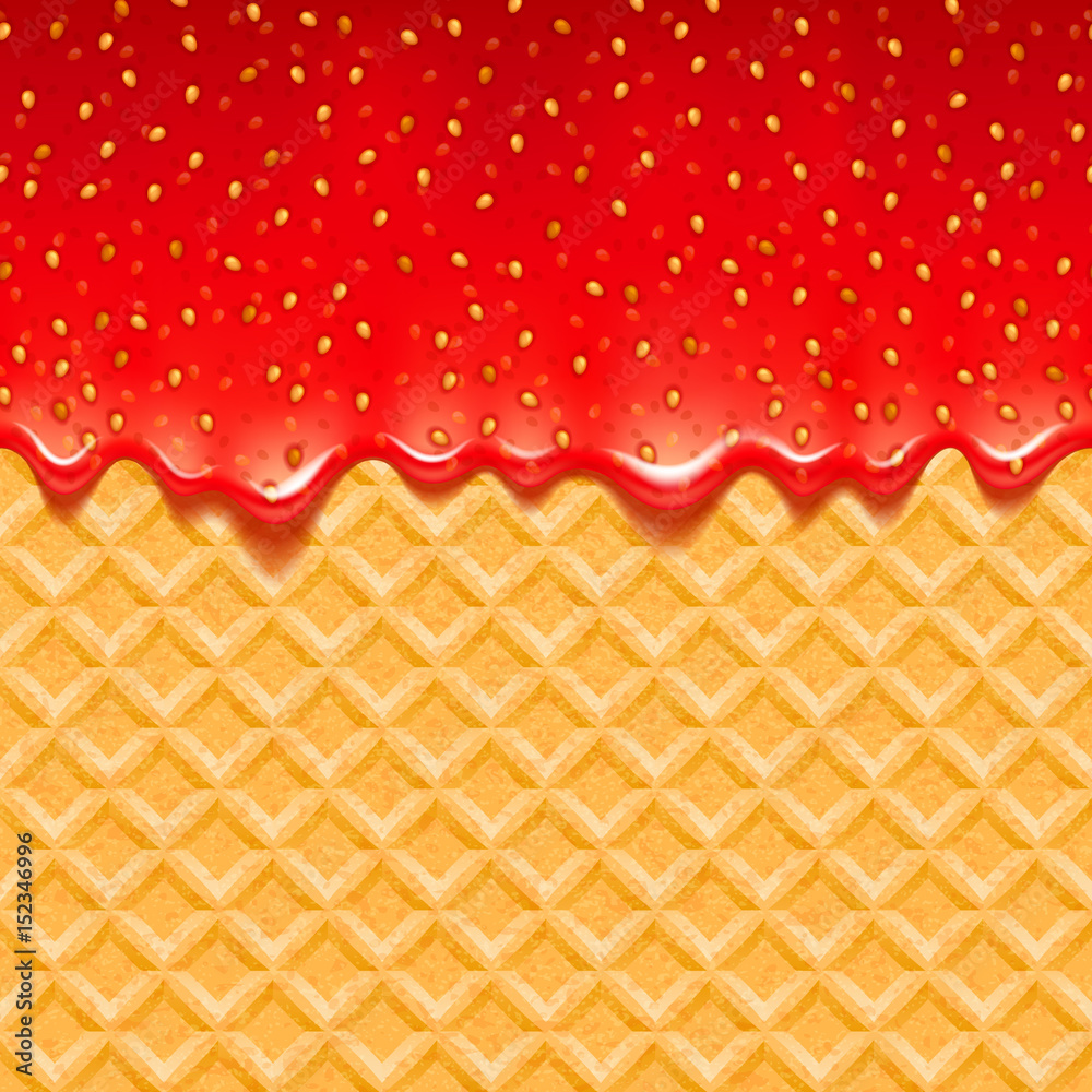 Wafer and strawberry jam - vector background.