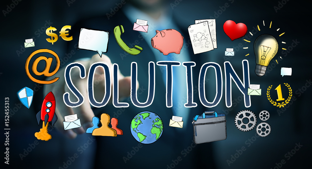 Businessman using hand-drawn solution presentation