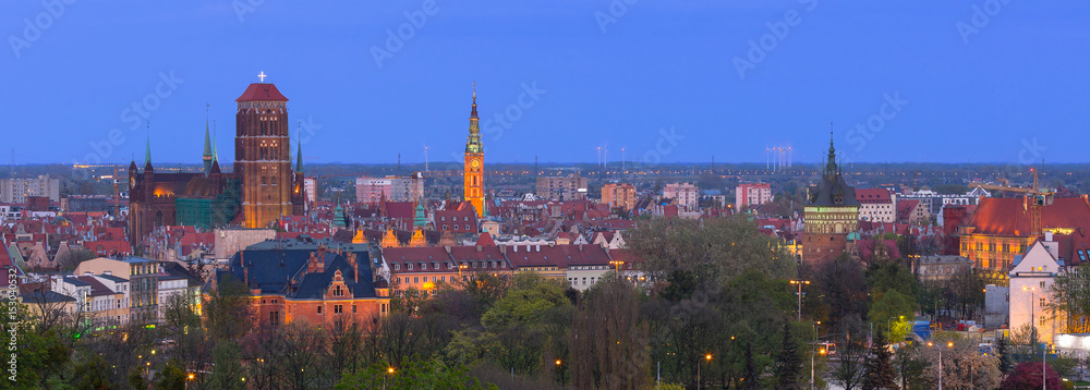 Architecture of the old town in Gdansk at dusk, Poland