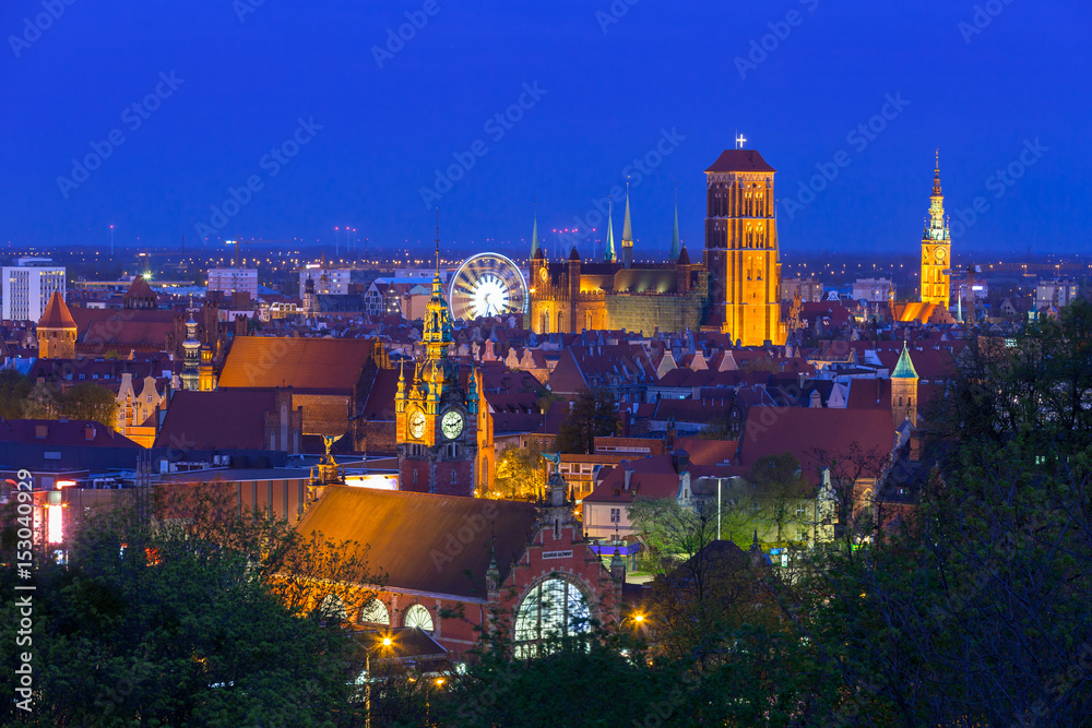 Architecture of the old town in Gdansk at dusk, Poland