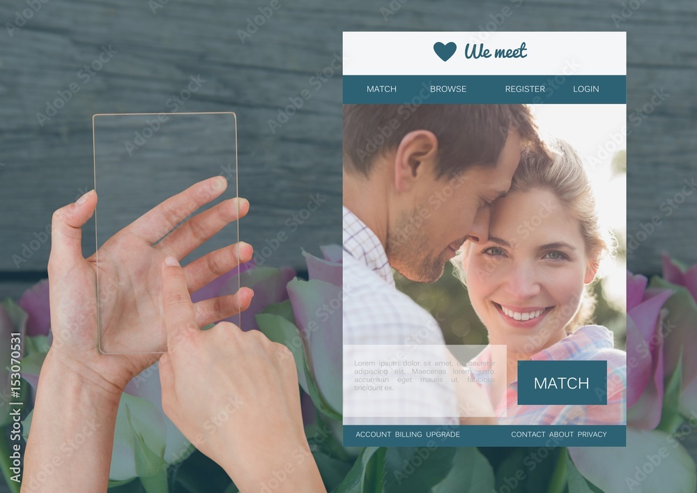 Hand holding a tablet with Dating App Interface