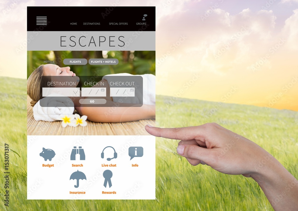 Hand Touching Escape holiday break App Interface