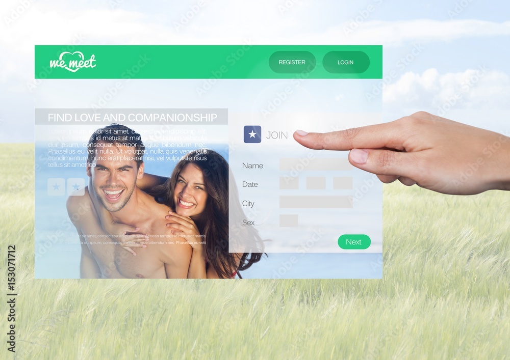 Hand touching a Dating App Interface