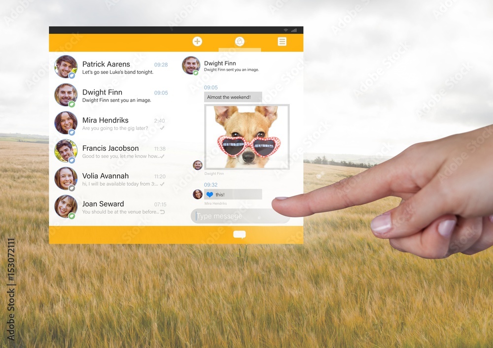 Hand touching Social Media Messenger App 