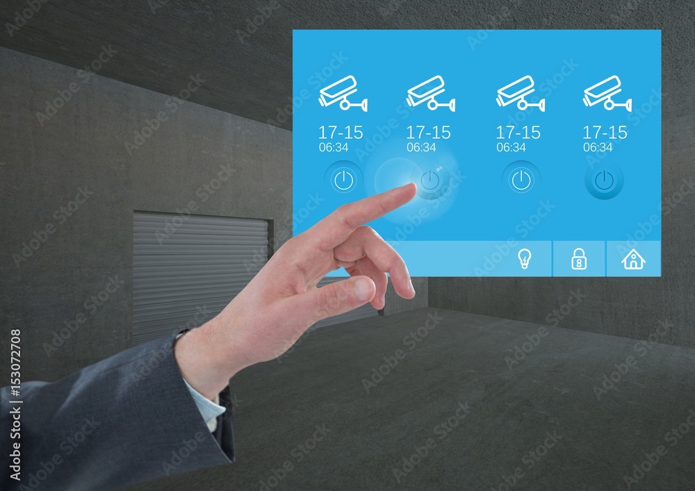 Hand Touching Security camera garage App 
