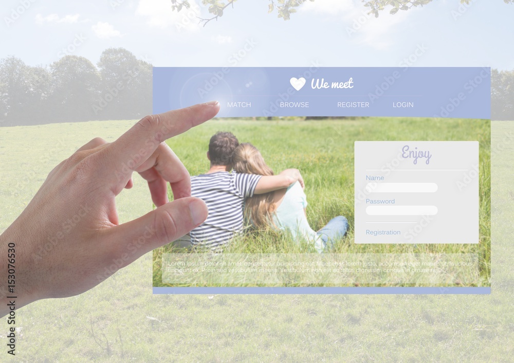 Hand touching a Dating App Interface
