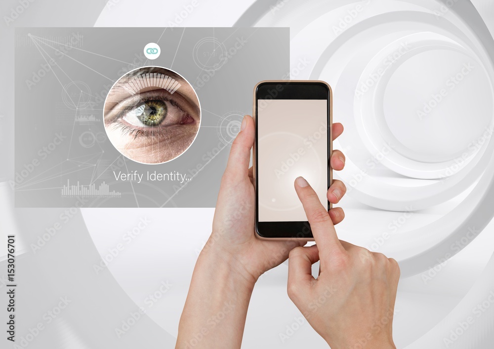 Hand Touching Mobile Phone and Identity eye 