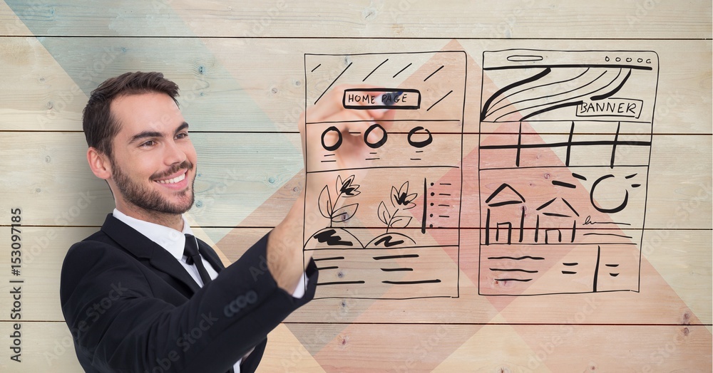 Businessman drawing graphics on screen