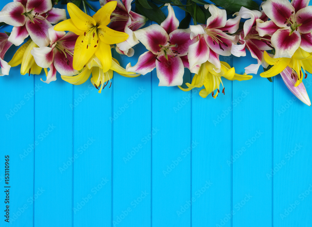  lily flowers on wooden planks