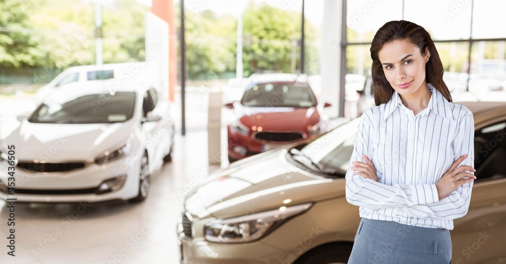 Businesswoman with arms crossed ion car 