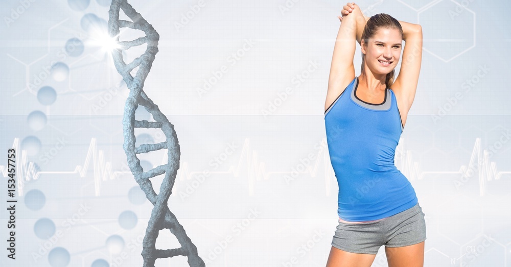 Fit woman in sportswear by DNA structure