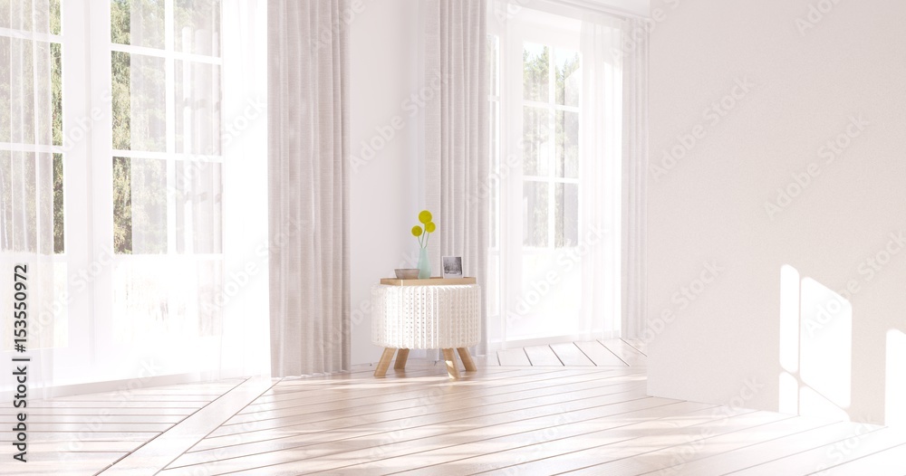 White empty room. Scandinavian interior design. 3D illustration