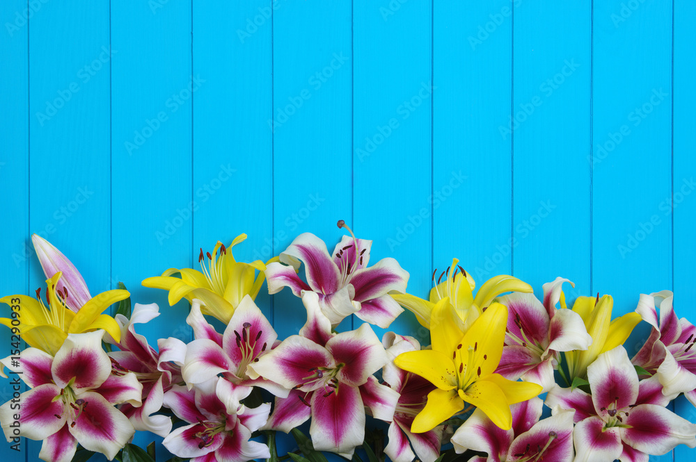  lily flowers on wooden planks