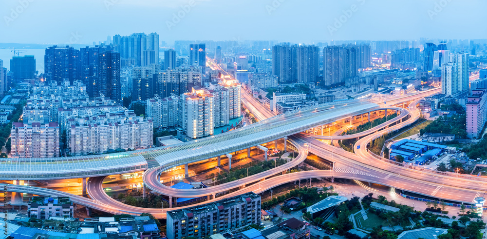 city interchange panorama in nightfall