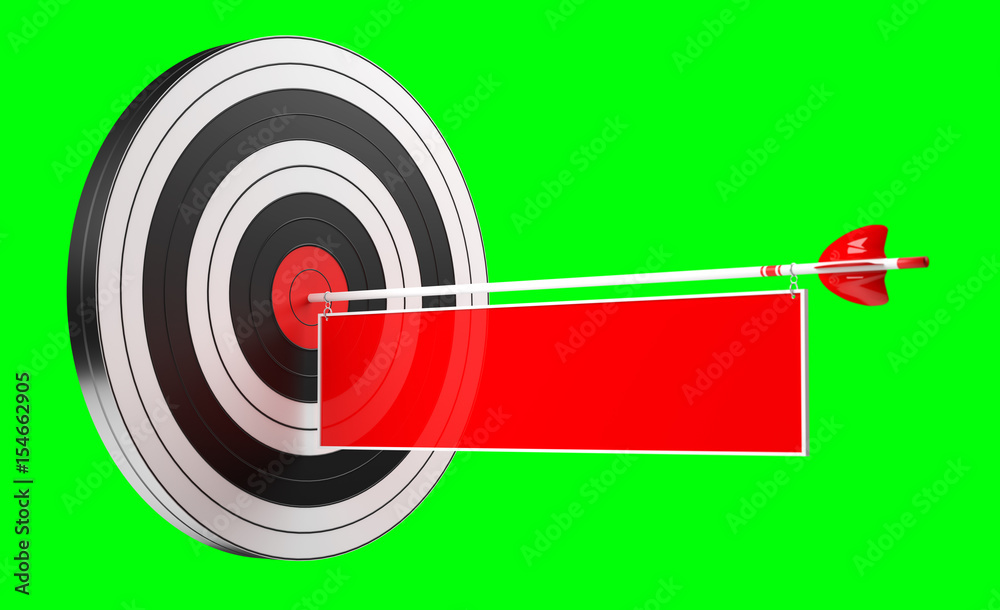 3D rendering target black white and red target with arrows