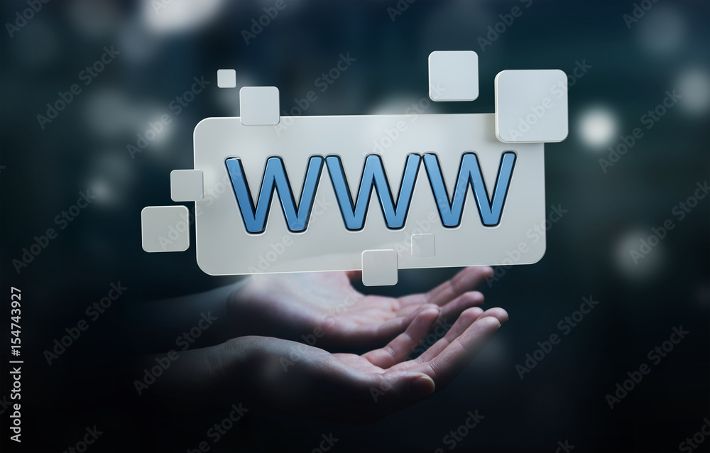 Businesswoman surfing on internet using tactile web address bar 3D rendering